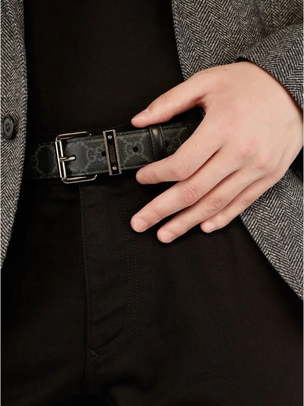 Gucci Men’s GG Supreme Coated Canvas W3cm Monogrammed Belt Black 100cm 822150